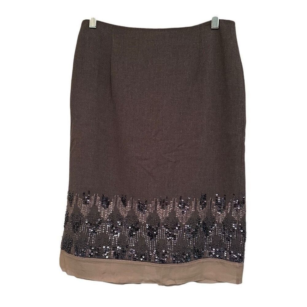 Jon grey / tan  beaded pencil skirt- size 6